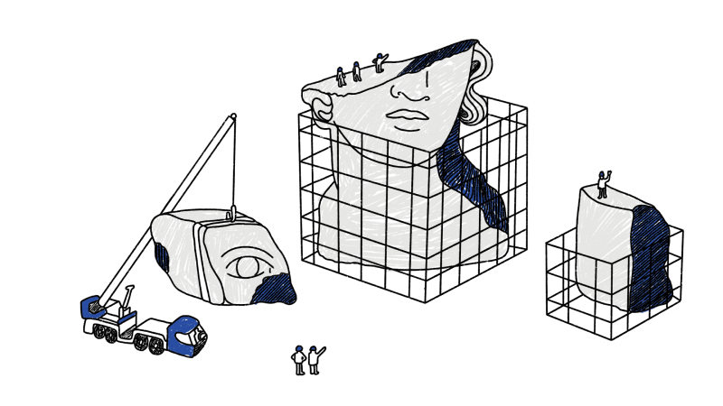 human torso sculpture under construction